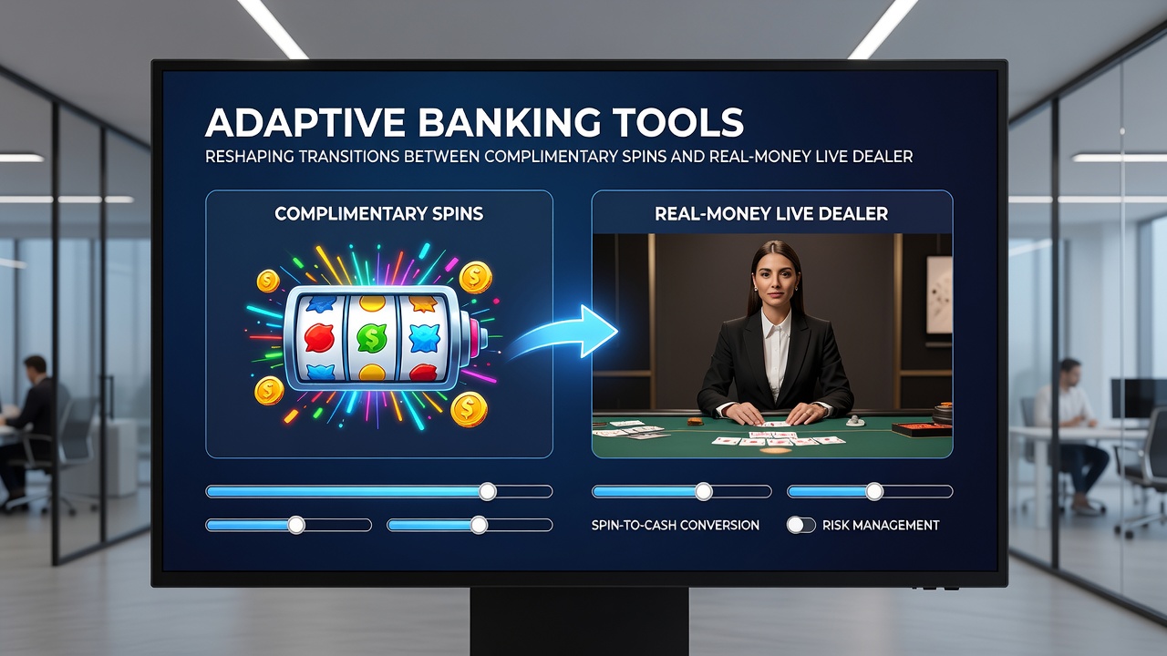 Illustration showing mobile interface where complimentary spins transition directly into funded live dealer sessions via adaptive payment tools