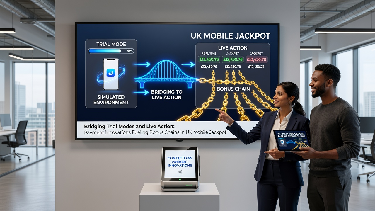 Illustration of payment flow connecting free trial slots to live dealer jackpot tables on a mobile screen