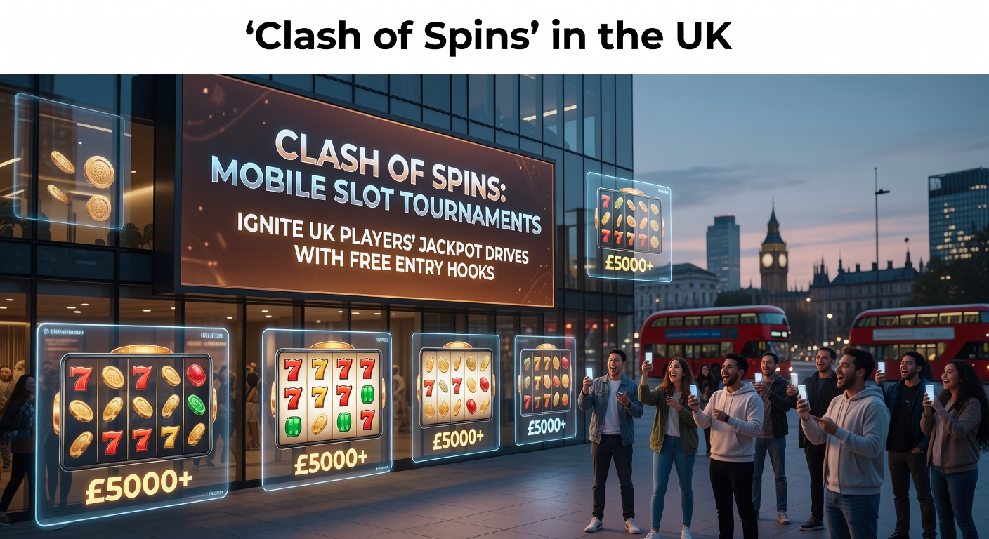 Vibrant mobile slot tournament screen showing spinning reels, leaderboards, and jackpot counters during a high-stakes clash