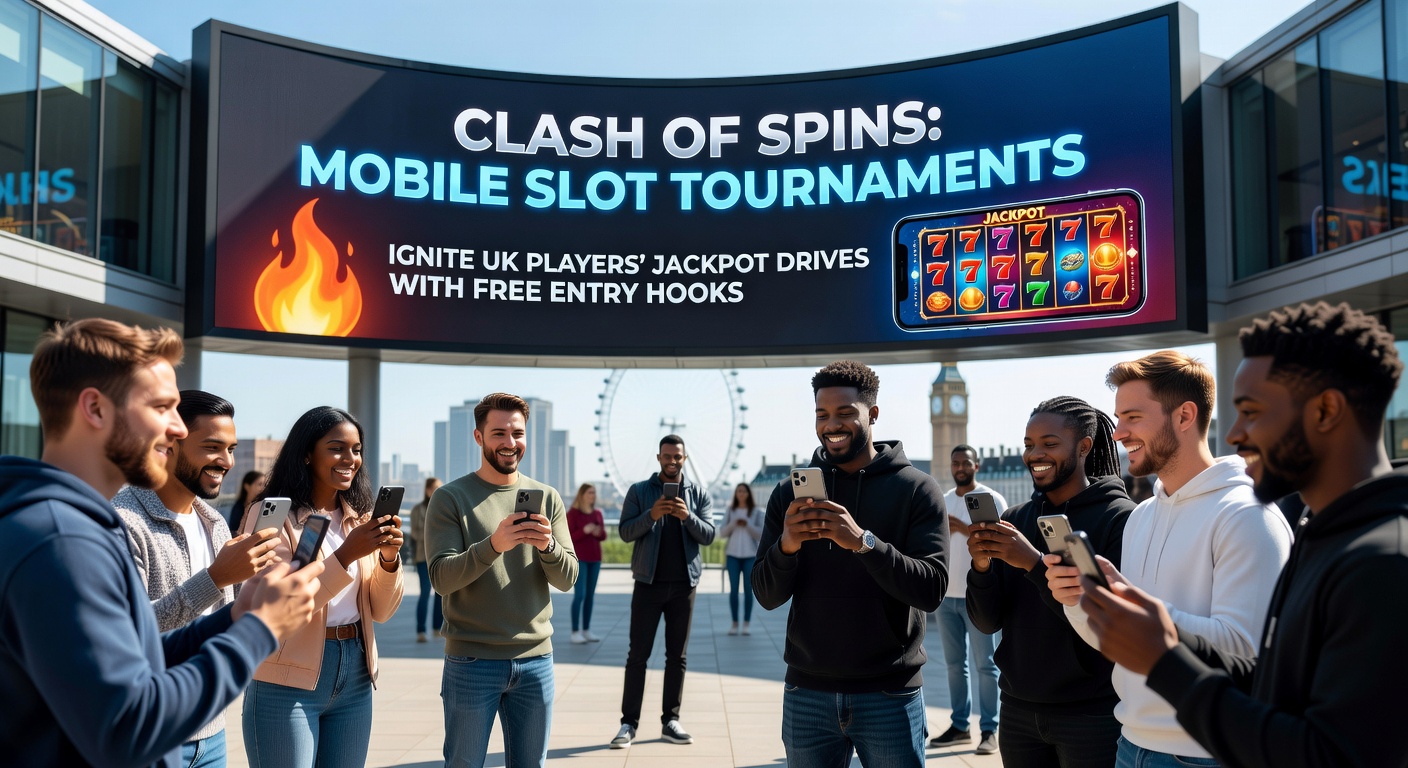 Close-up of a smartphone displaying a Clash of Spins leaderboard with UK players competing, jackpot ticker rising, and free entry banner prominent