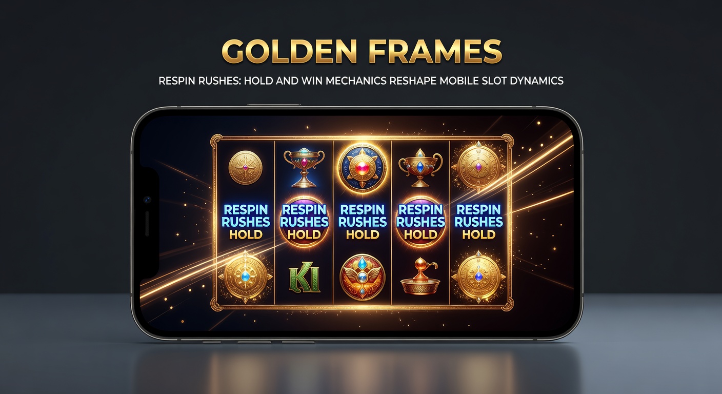 Close-up of a Hold & Win respin rush on a mobile device, golden frames expanding as coin symbols collect toward a major jackpot fill