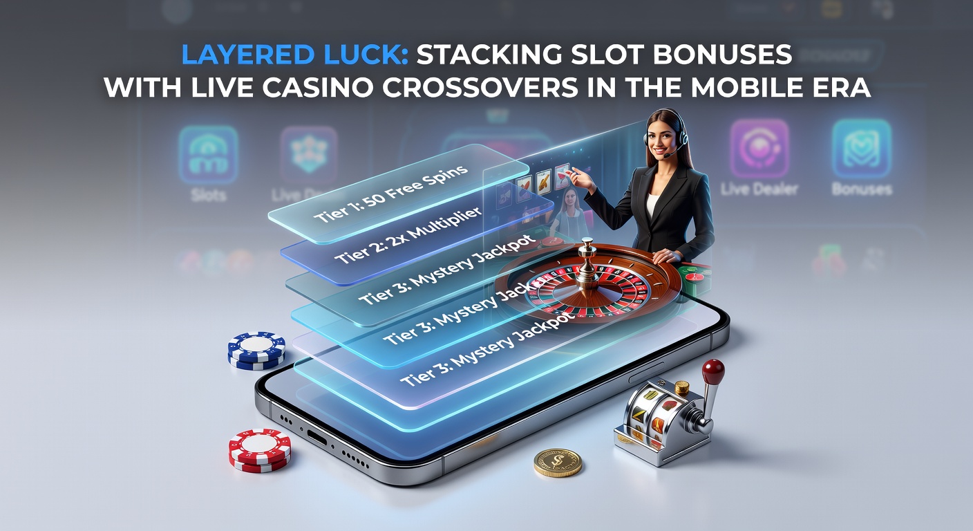 Vibrant mobile screen showing stacked slot bonuses triggering a live casino dealer session, with cascading multipliers and real-time interaction