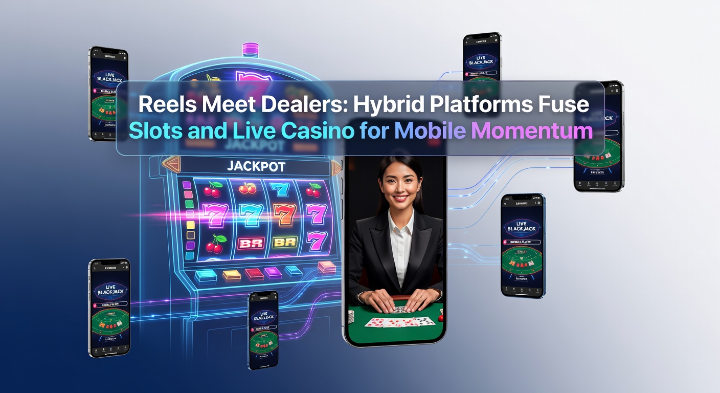 Mobile screen showing hybrid casino interface with slots reels spinning alongside a live blackjack dealer table