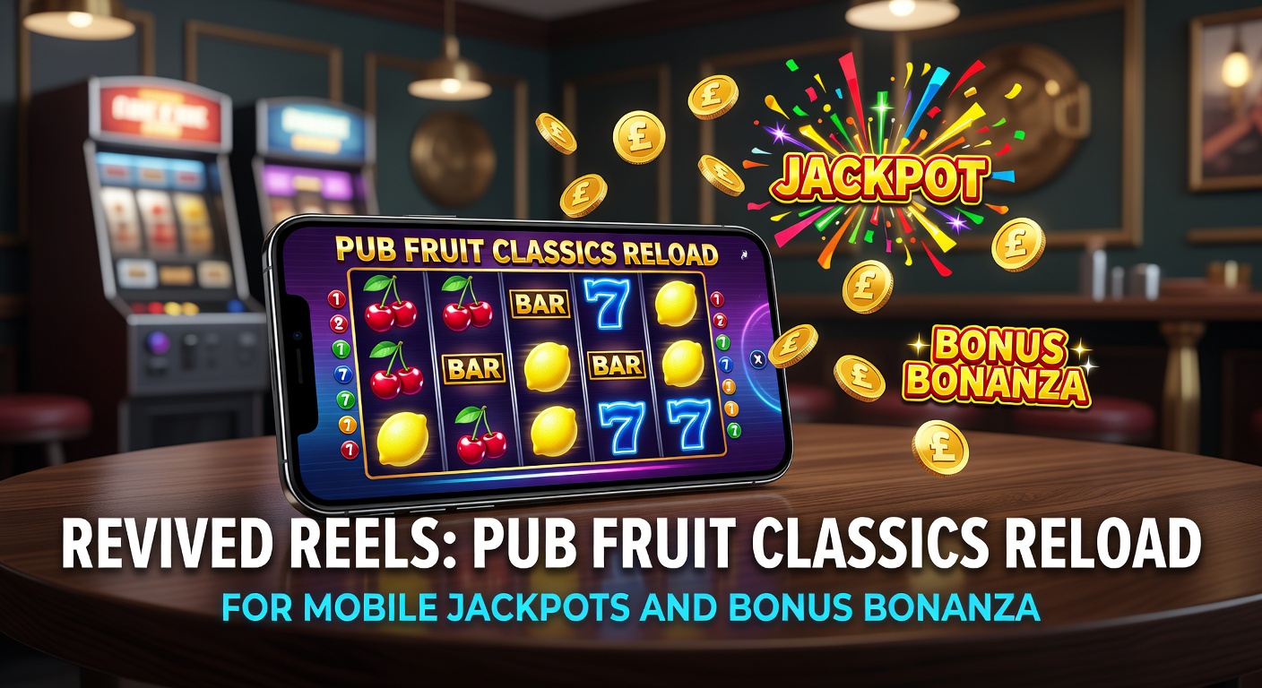 Vibrant mobile screen displaying revived pub fruit slot reels with glowing jackpots and cascading fruits