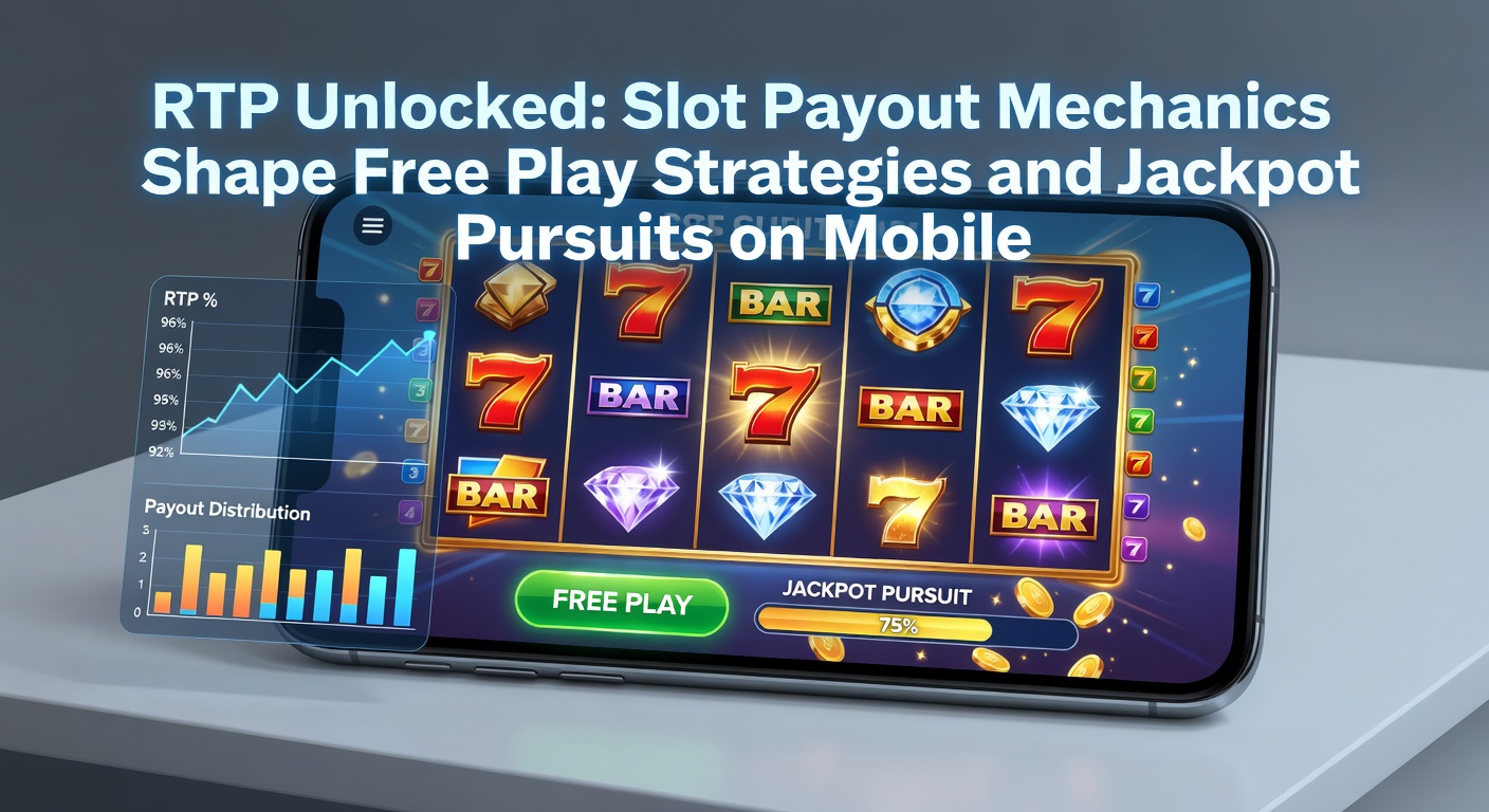 Close-up of a player's hand on a smartphone showing slot payout table with RTP stats, free play button active, and progressive jackpot ticking upward