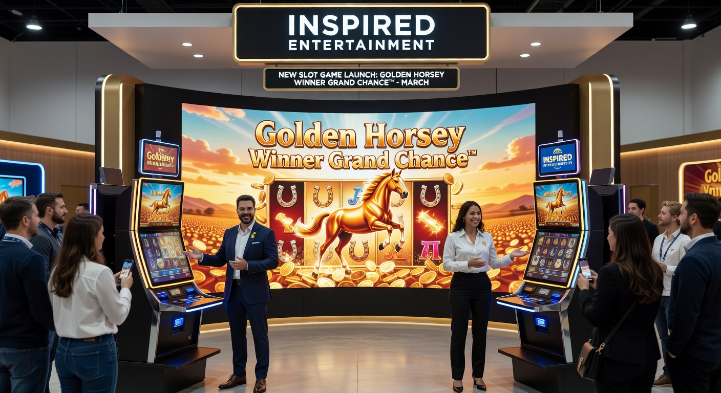 Inspired Entertainment's Golden Horsey Winner Grand Chance™ in action, showcasing bonus rounds and horse-themed graphics on a casino floor cabinet